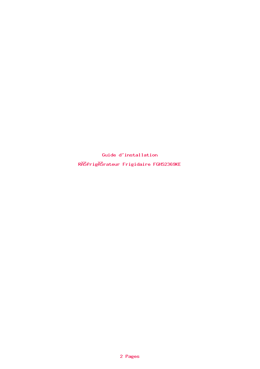 Page 1 de la notice Guide d'installation Frigidaire FGHS2369KE