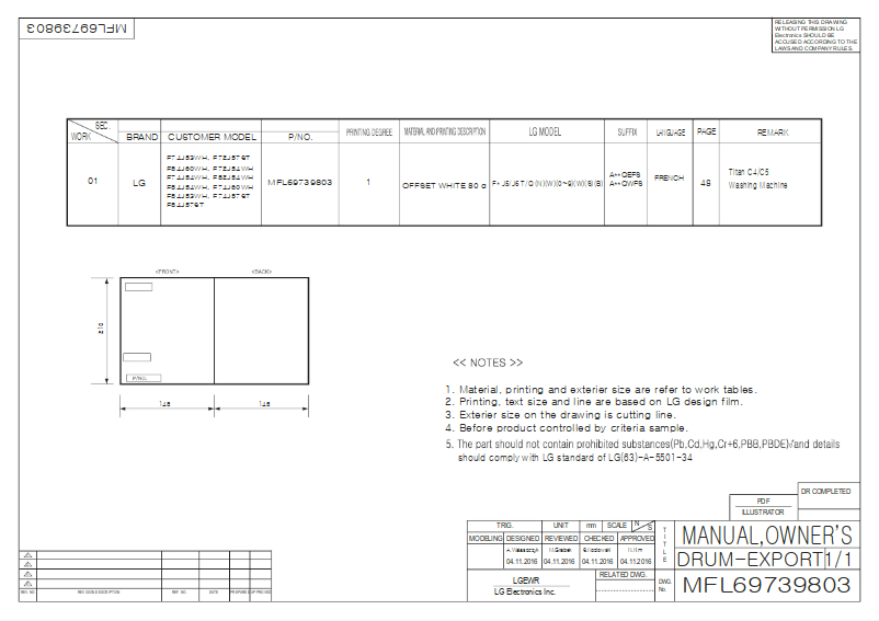 Page 1 de la notice Manuel utilisateur LG F82J54WH