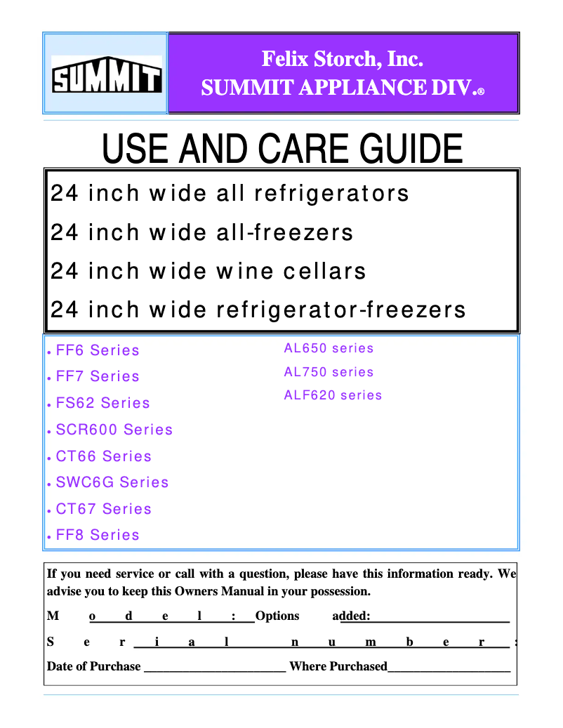 Page 1 de la notice Manuel utilisateur Summit FF6L7
