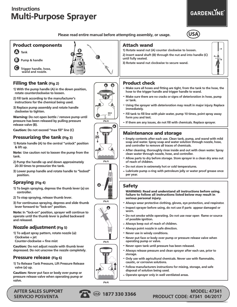 Page 1 de la notice Manuel utilisateur Gardenline Multi-Purpose Sprayer 47341