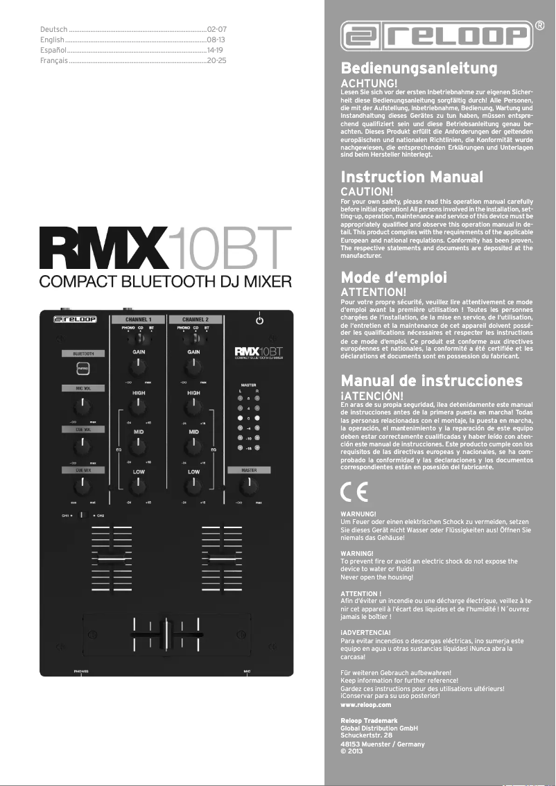 Page 1 de la notice Manuel utilisateur Reloop RMX-10 BT