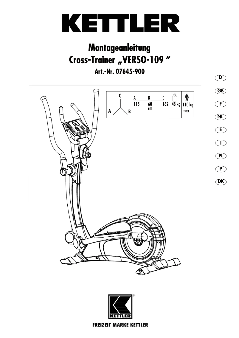 Page 1 de la notice Manuel utilisateur Kettler Verso 109