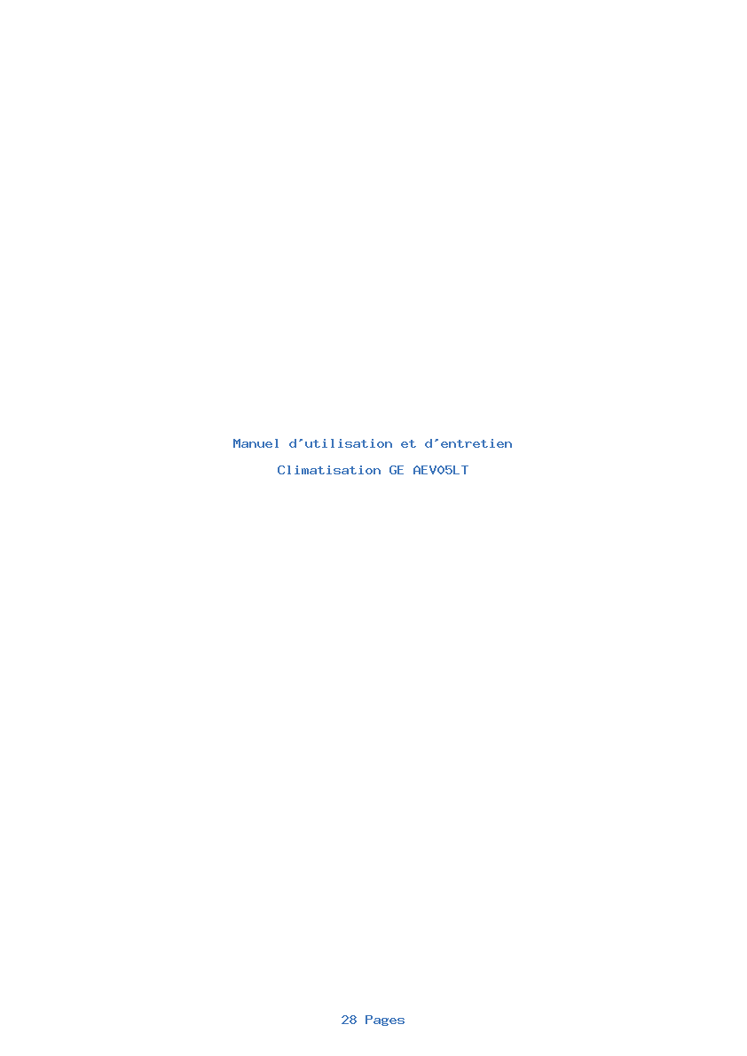 Page 1 de la notice Manuel d'utilisation et d'entretien GE AEV05LT