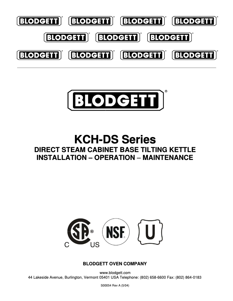 Page 1 de la notice Manuel utilisateur Blodgett KCH-60DS