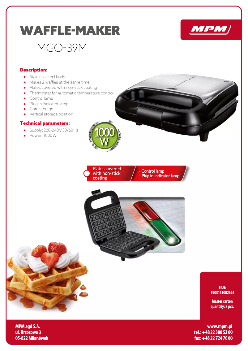 Page 1 de la notice Fiche technique MPM MGO-39M