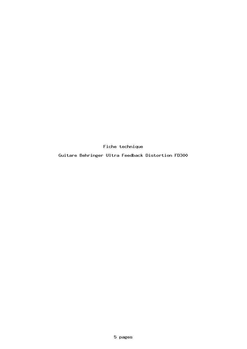 Page 1 de la notice Fiche technique Behringer Ultra Feedback Distortion FD300