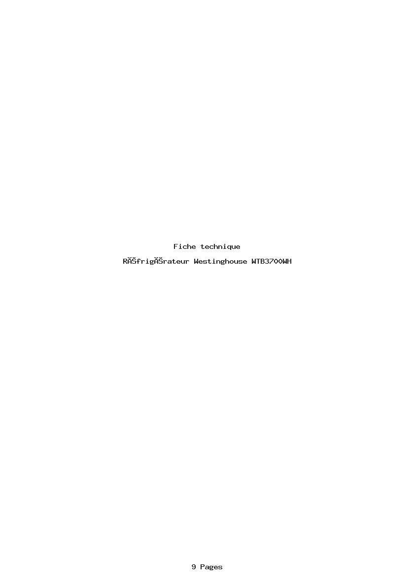 Page 1 de la notice Fiche technique Westinghouse WTB3700WH