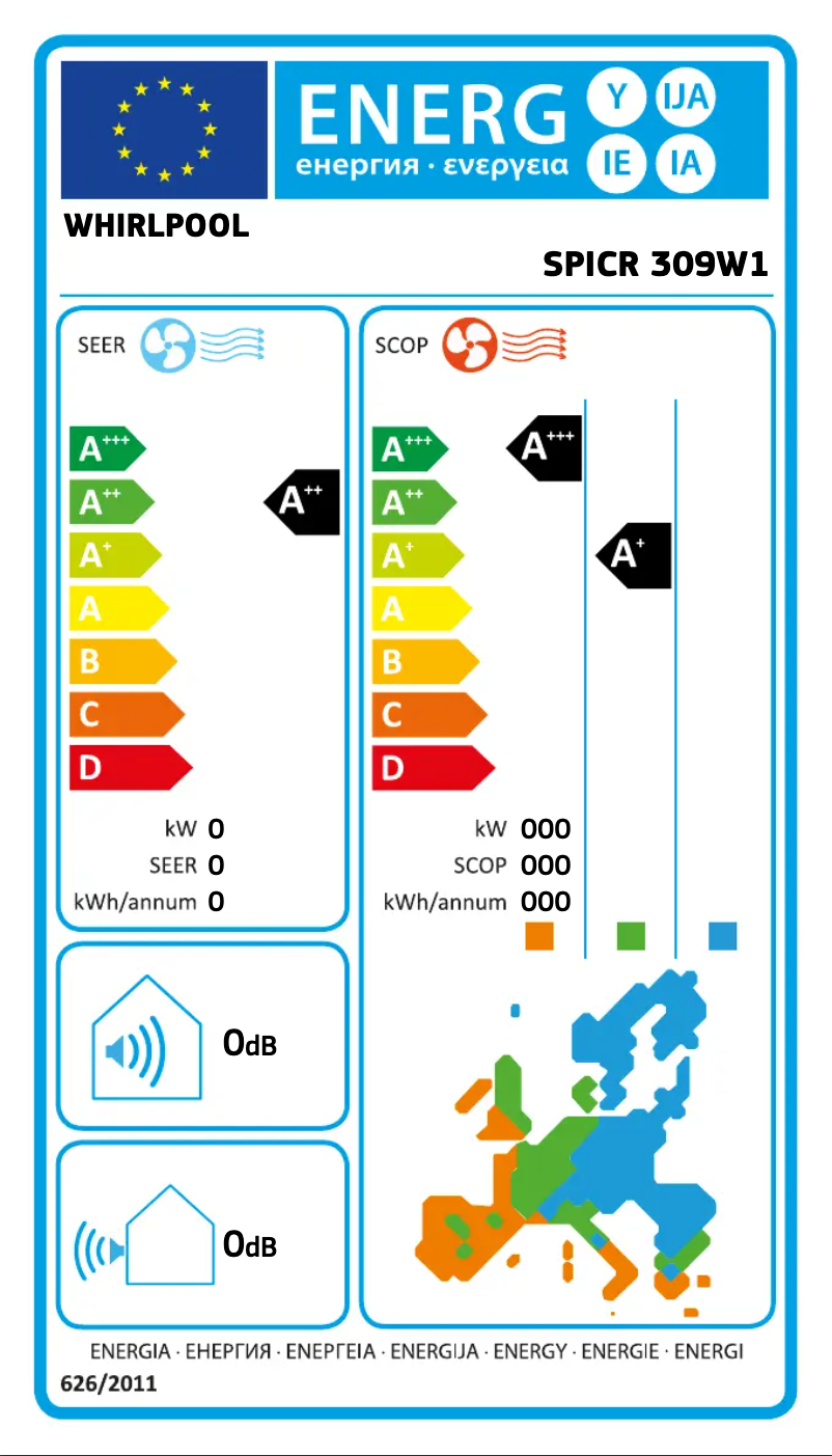 Page 1 de la notice Label énergétique Whirlpool SPICR 309W1
