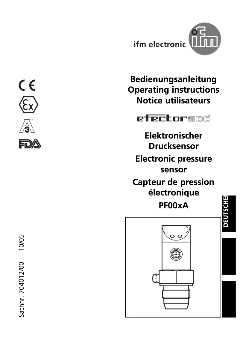 Page 1 de la notice Manuel utilisateur IFM PF003A