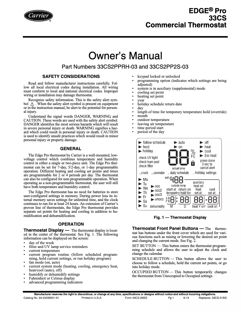 Página 1 del manual Manual de usuario Carrier Edge Pro 33CS2PP2S-03