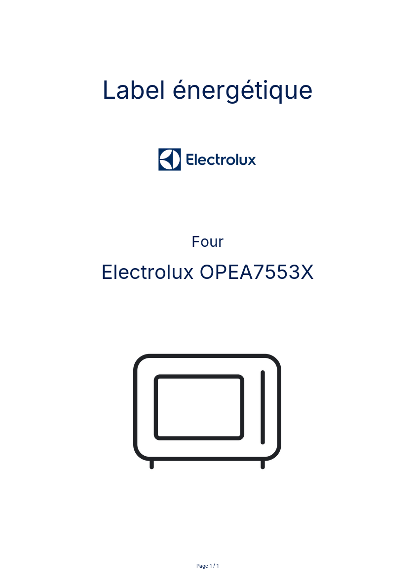 Page 1 de la notice Label énergétique Electrolux OPEA7553X