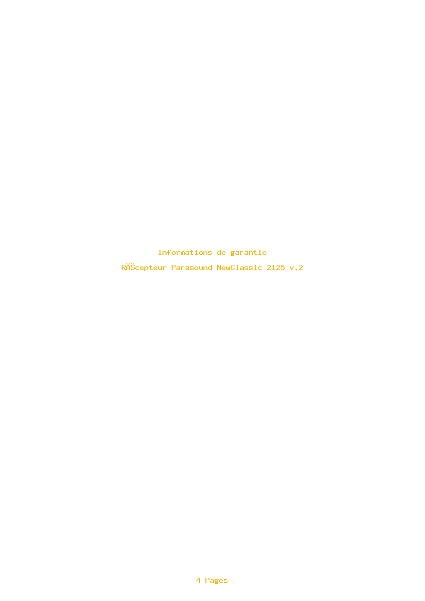 Page 1 de la notice Informations de garantie Parasound NewClassic 2125 v.2