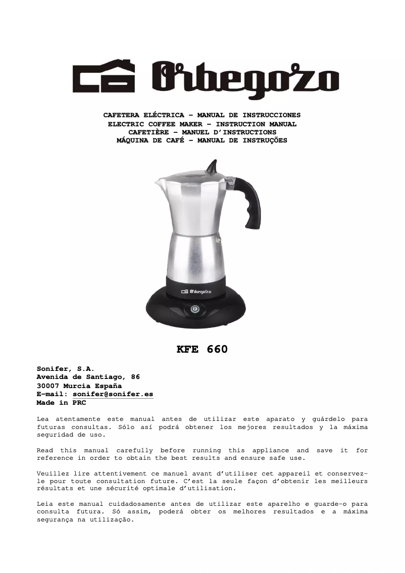Page 1 de la notice Manuel utilisateur Orbegozo KFE 660