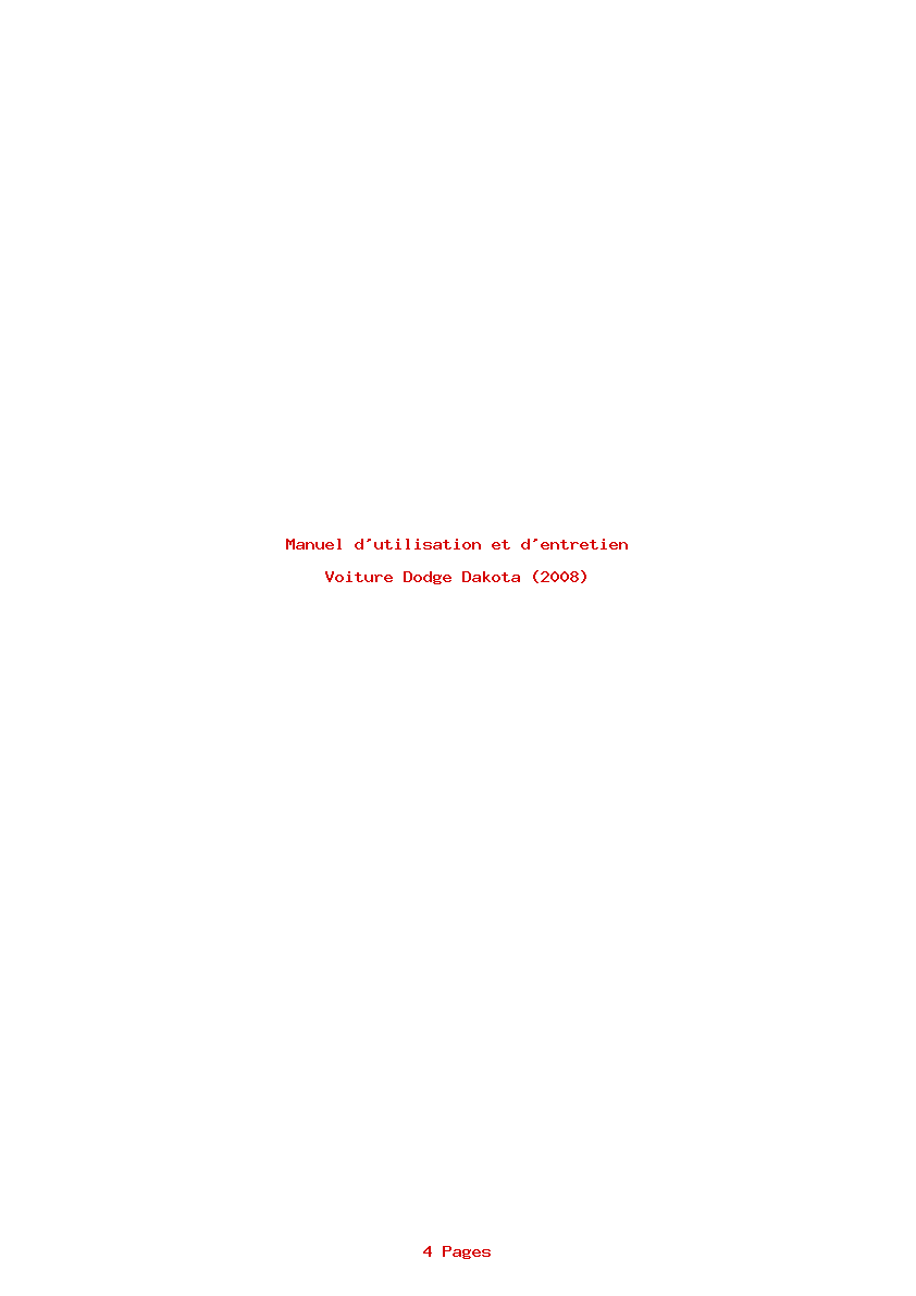 Page 1 de la notice Manuel d'utilisation et d'entretien Dodge Dakota (2008)