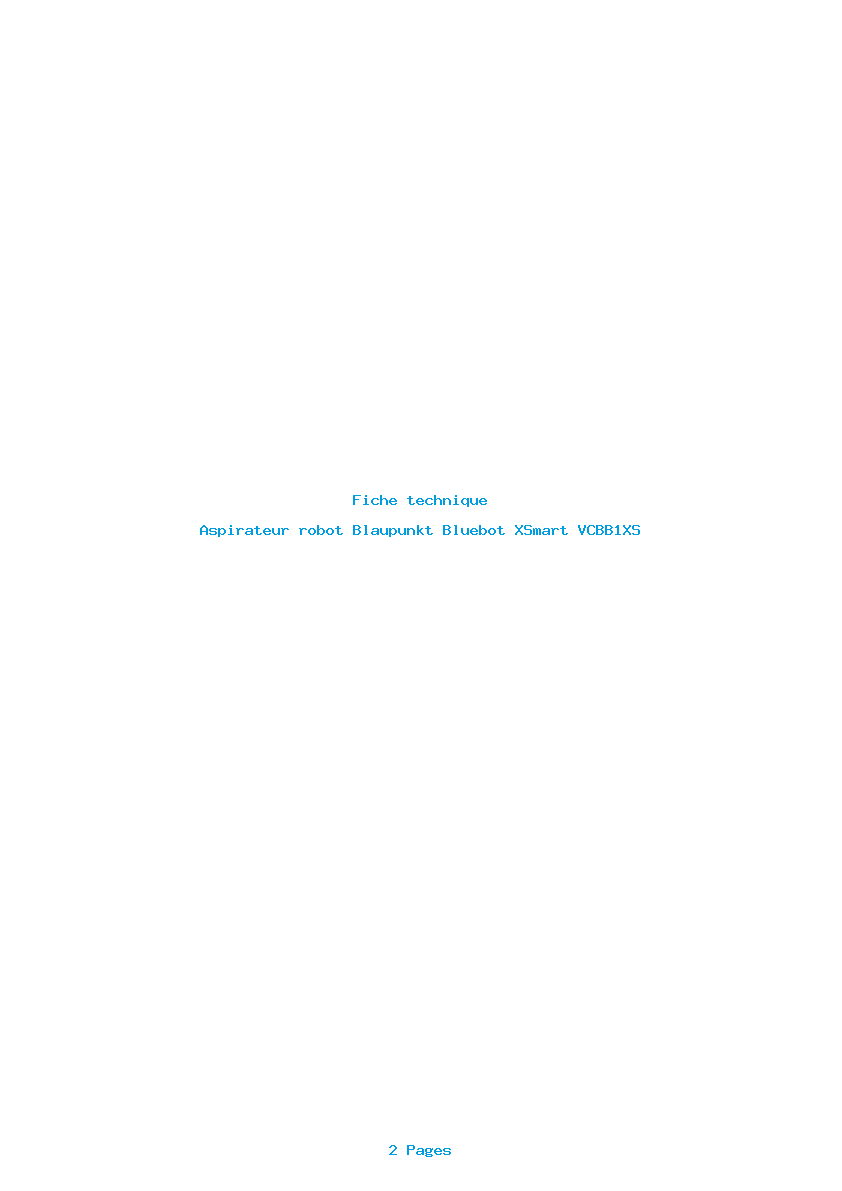 Page 1 de la notice Fiche technique Blaupunkt Bluebot XSmart VCBB1XS