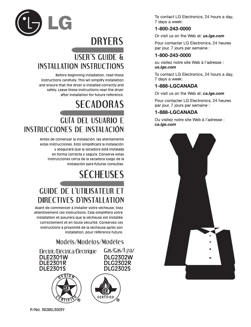 Page 1 de la notice Manuel utilisateur LG DLE2301S