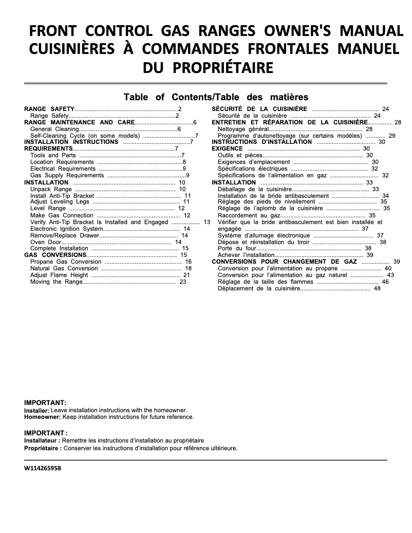 Page 1 de la notice Manuel utilisateur Whirlpool WEG515S0FB