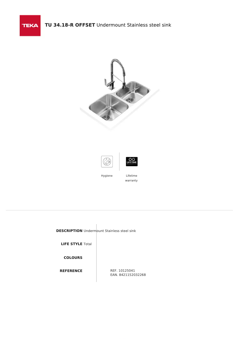 Page 1 de la notice Fiche technique Teka TU 34.18