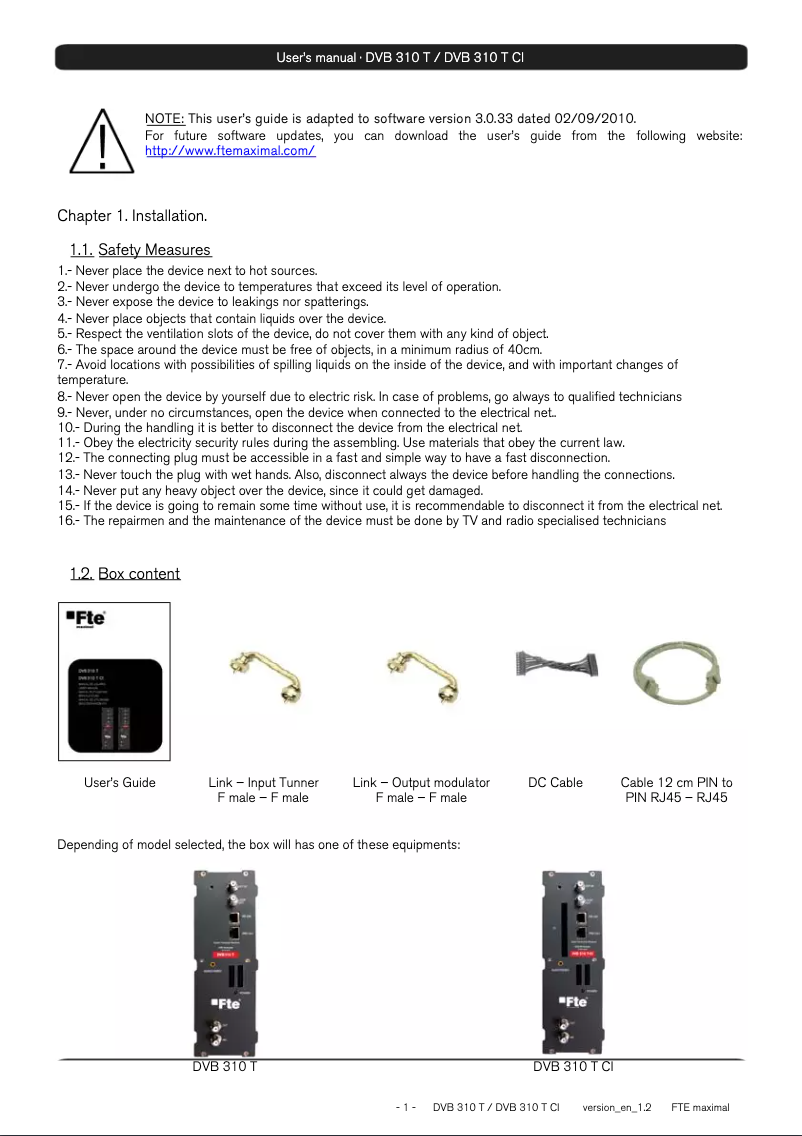 Página 1 del manual Manual de usuario Fte maximal DVB 310 T CI