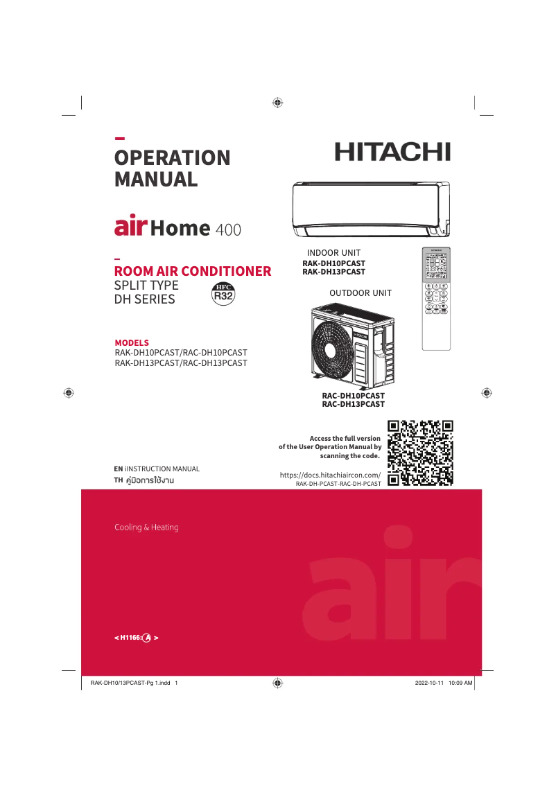 Page 1 de la notice Manuel utilisateur Hitachi RAK-CH24PCAST