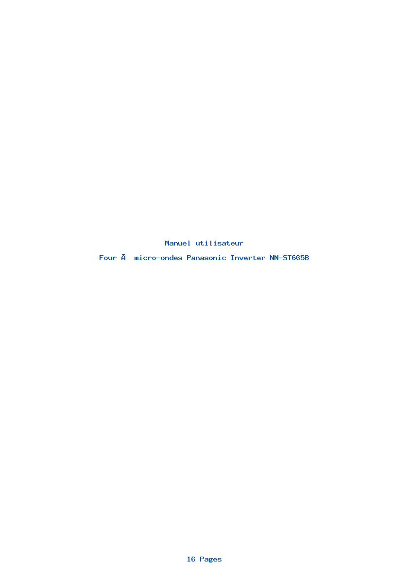 Page 1 de la notice Manuel utilisateur Panasonic Inverter NN-ST665B