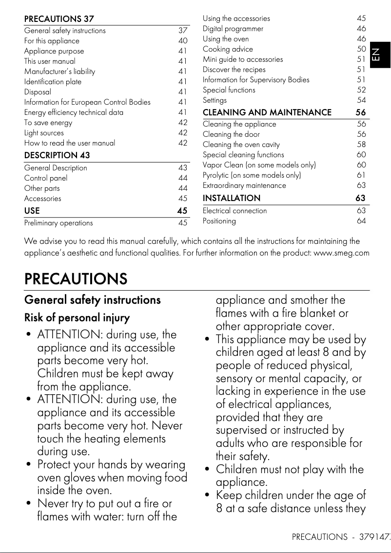 Página 1 del manual Manual de usuario Smeg SOP6301TX
