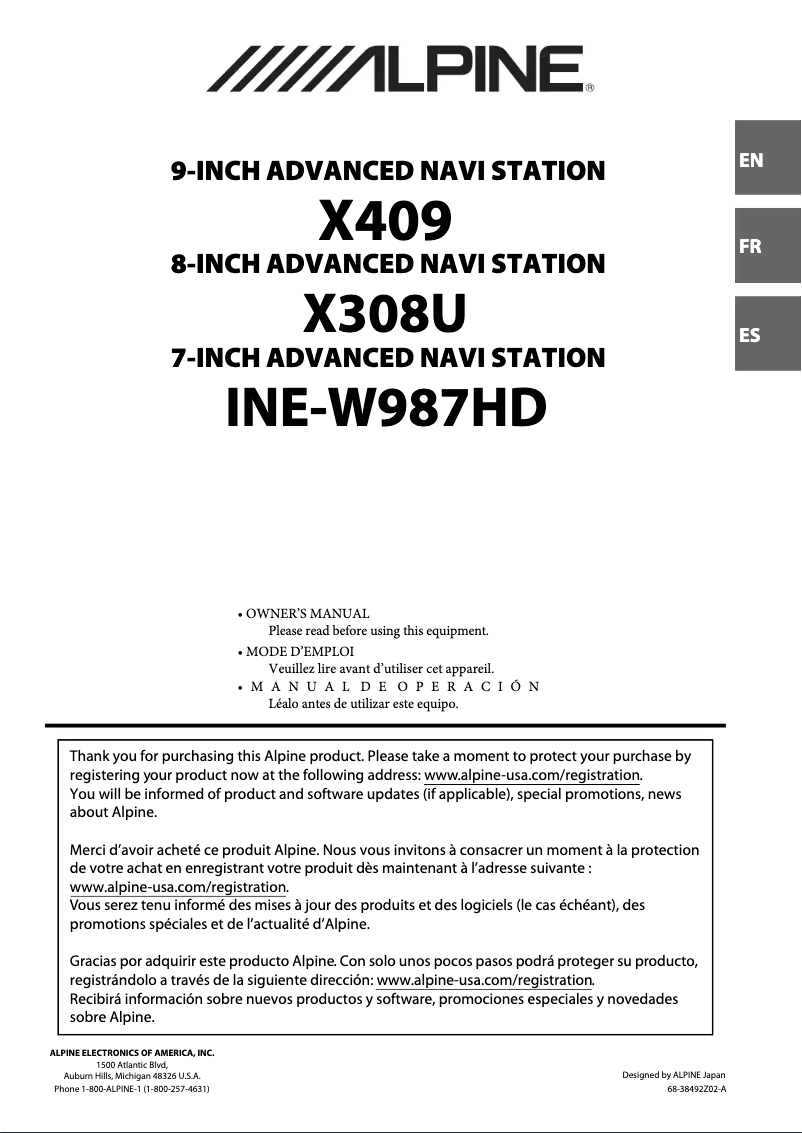 Page 1 de la notice Manuel utilisateur Alpine INE-W987HD