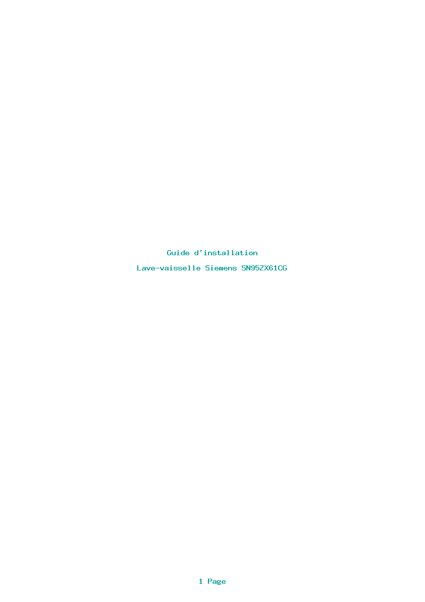 Page 1 de la notice Guide d'installation Siemens SN95ZX61CG