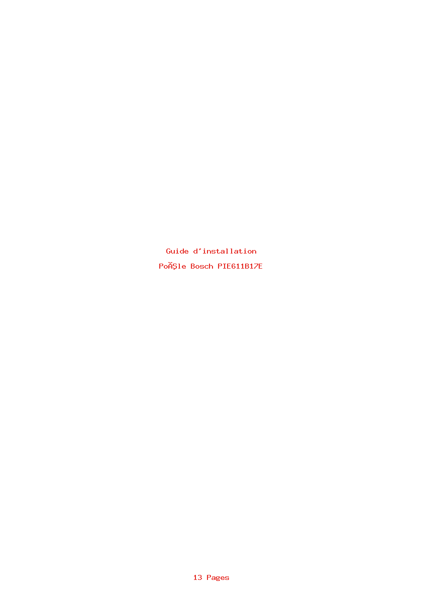 Page 1 de la notice Guide d'installation Bosch PIE611B17E