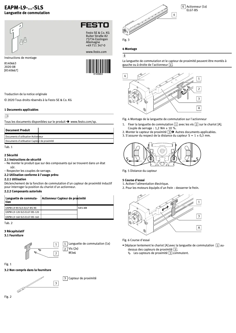 Page 1 de la notice Manuel utilisateur Festo EAPM-L9-90-SLS