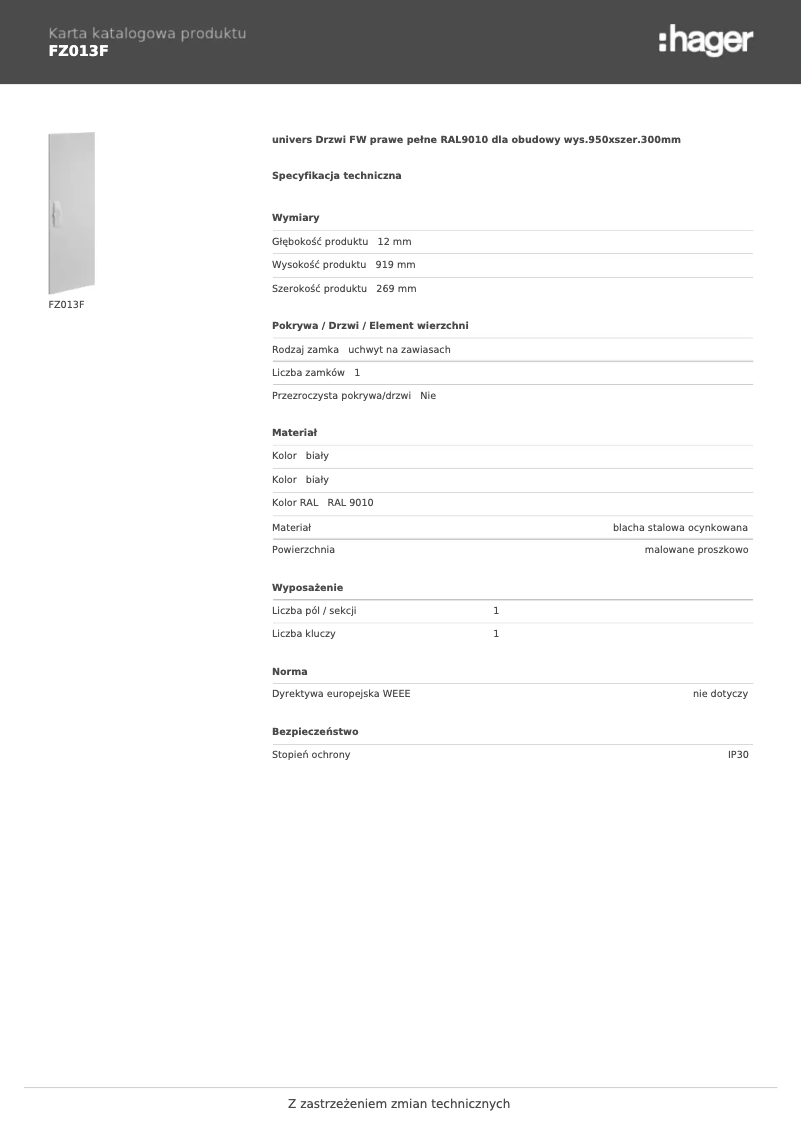 Page 1 de la notice Manuel utilisateur Hager FZ013F