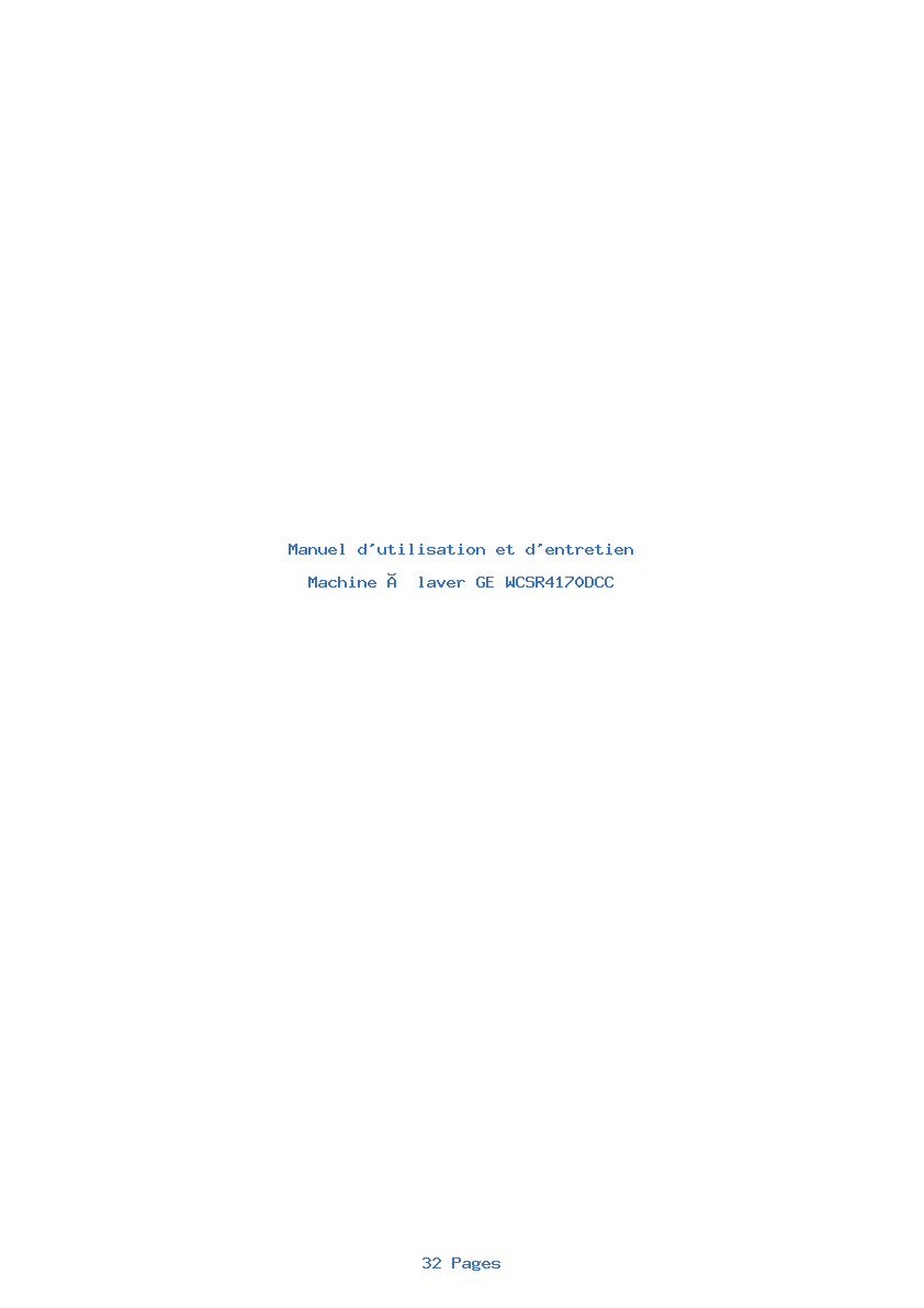 Page 1 de la notice Manuel d'utilisation et d'entretien GE WCSR4170DCC