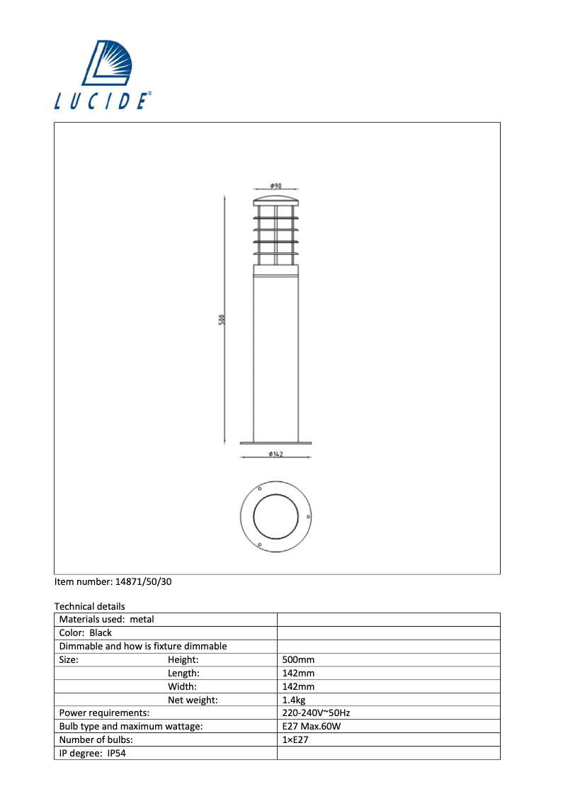 Page 1 of the manual User Manual Lucide Solid 14871/50/30