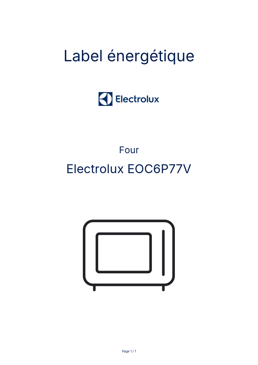 Page 1 de la notice Label énergétique Electrolux EOC6P77V