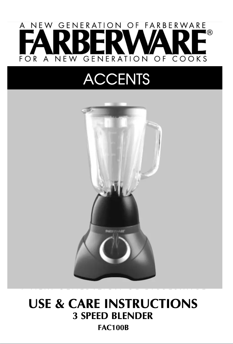 Page 1 de la notice Manuel utilisateur Farberware FAC100B