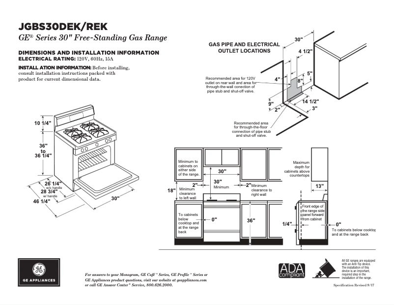 Page 1 de la notice Fiche technique GE JGBS30DEKWW