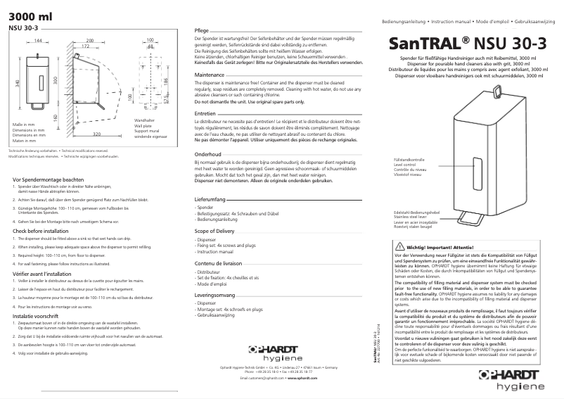 Page 1 de la notice Manuel utilisateur Ophardt SanTRAL NSU 30-3