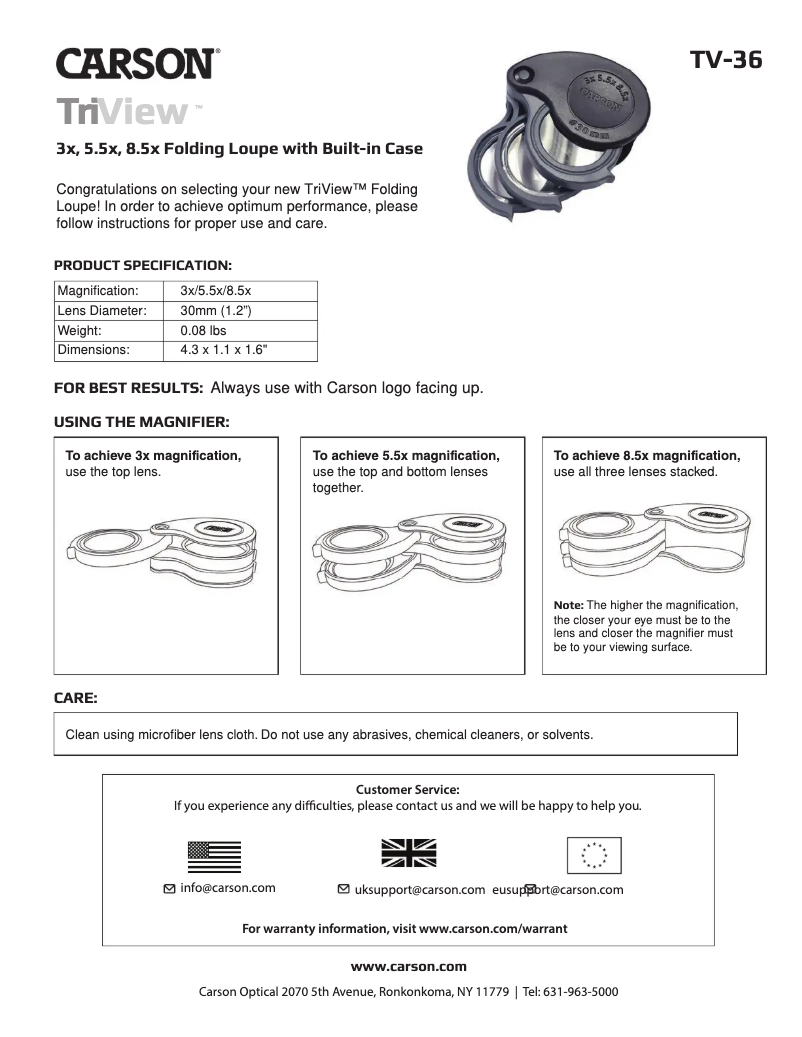 Page 1 de la notice Manuel utilisateur Carson TV-36