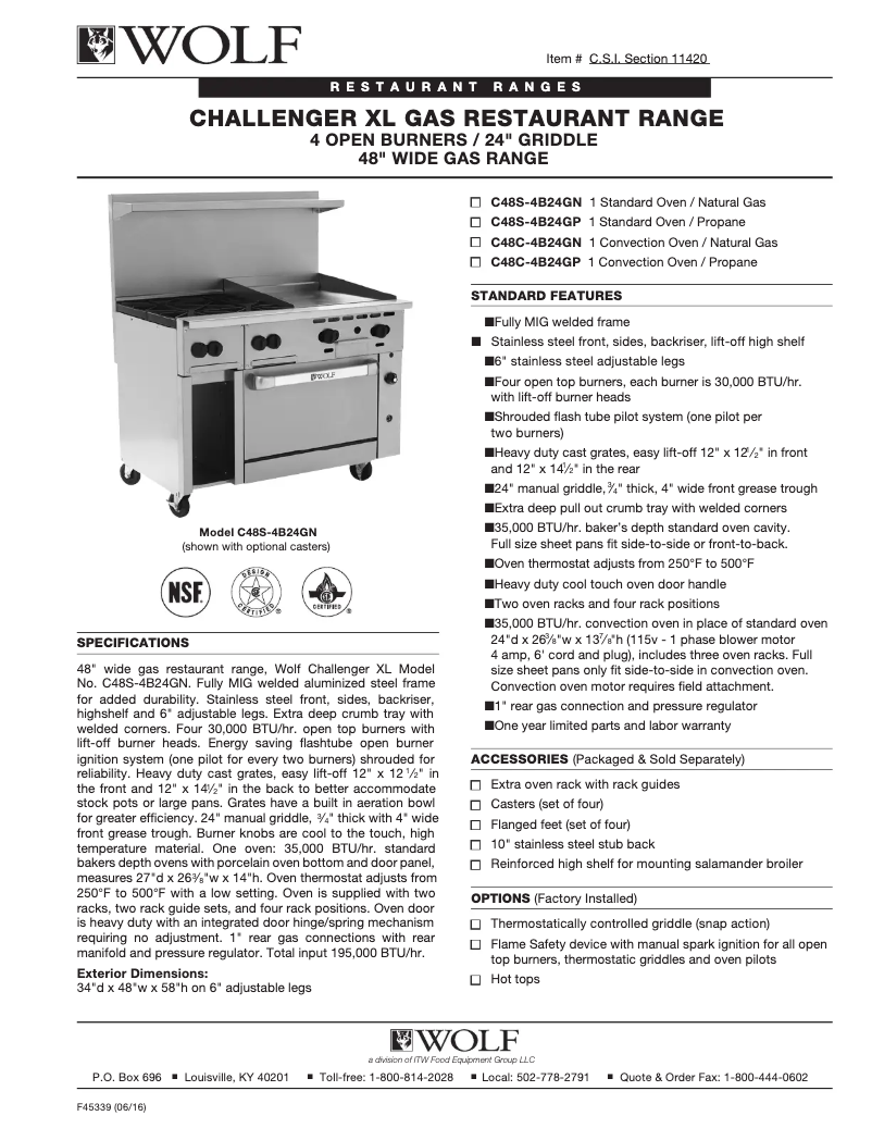 Page 1 de la notice Fiche technique Wolf C48C-4B24G