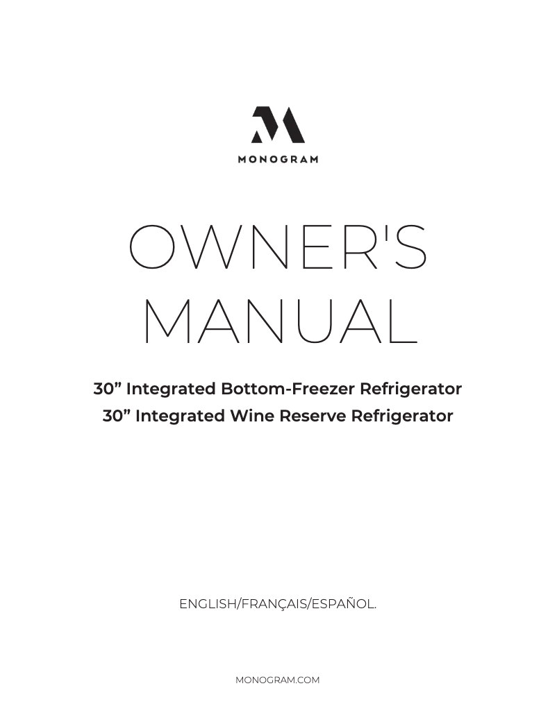 Page 1 de la notice Manuel utilisateur Monogram ZIW303NPPII