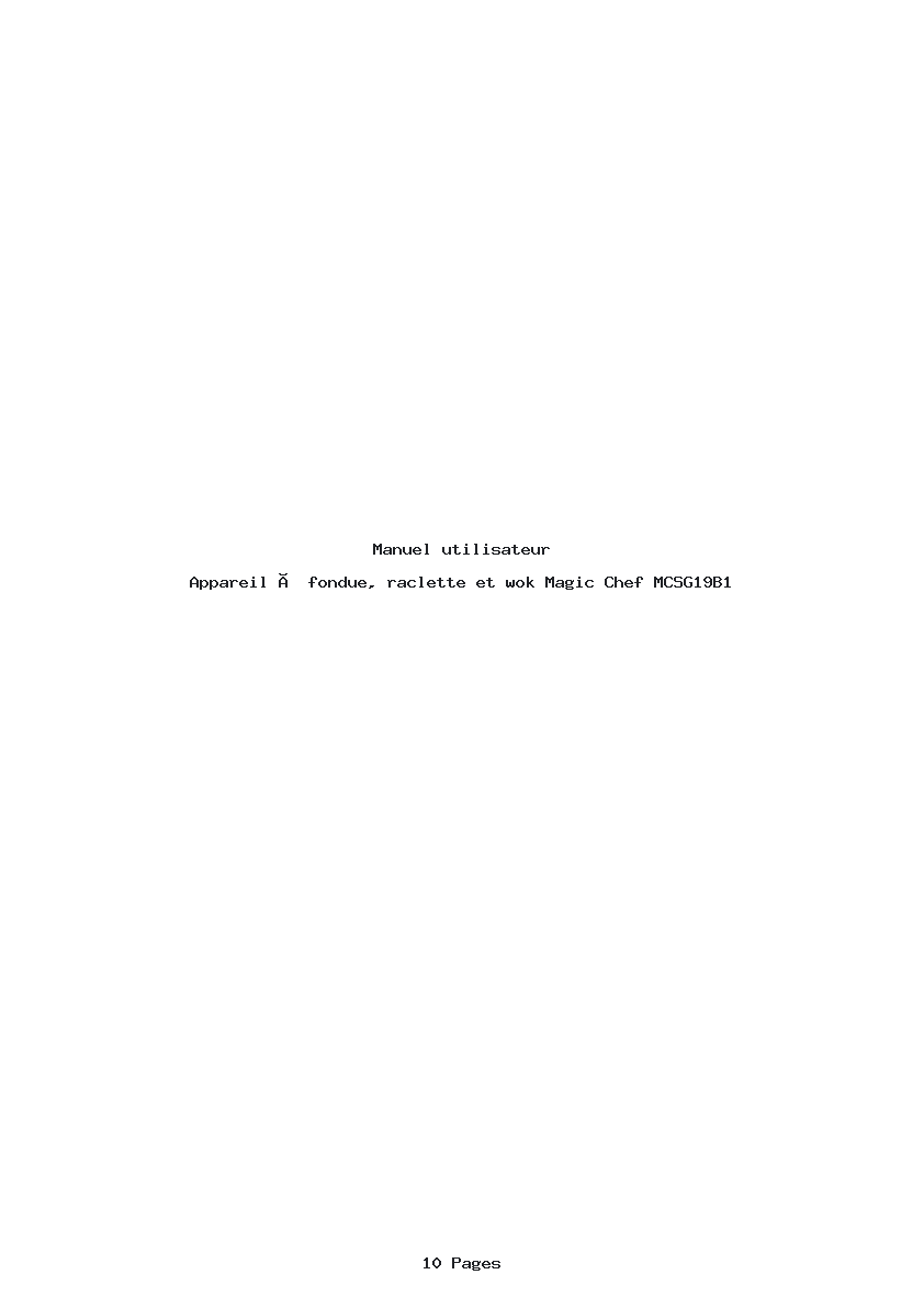 Page 1 de la notice Manuel utilisateur Magic Chef MCSG19B1