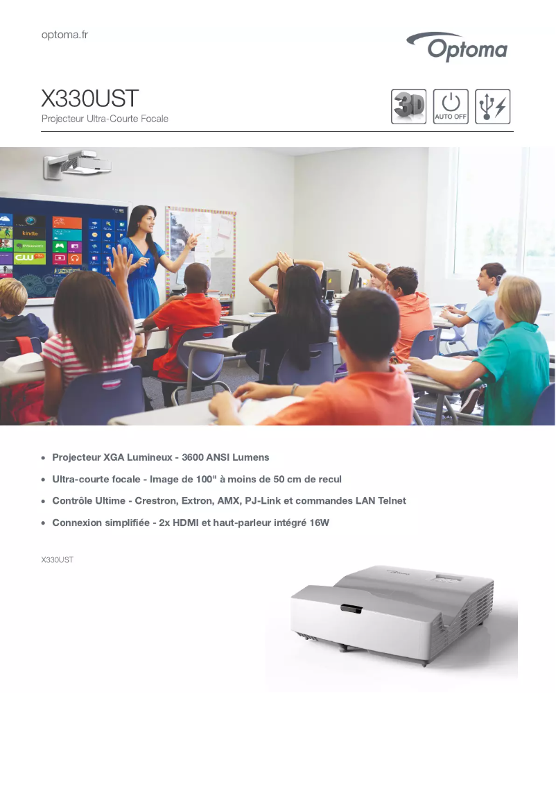Page 1 de la notice Fiche technique Optoma X330UST