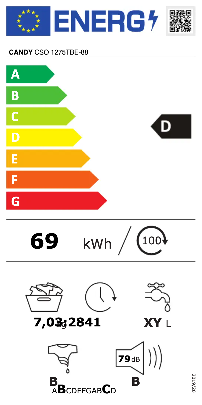 Página 1 del manual Etiqueta energética Candy CSO 1275TBE-88