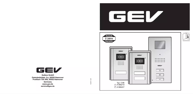 Page 1 of the manual User Manual GEV 086227