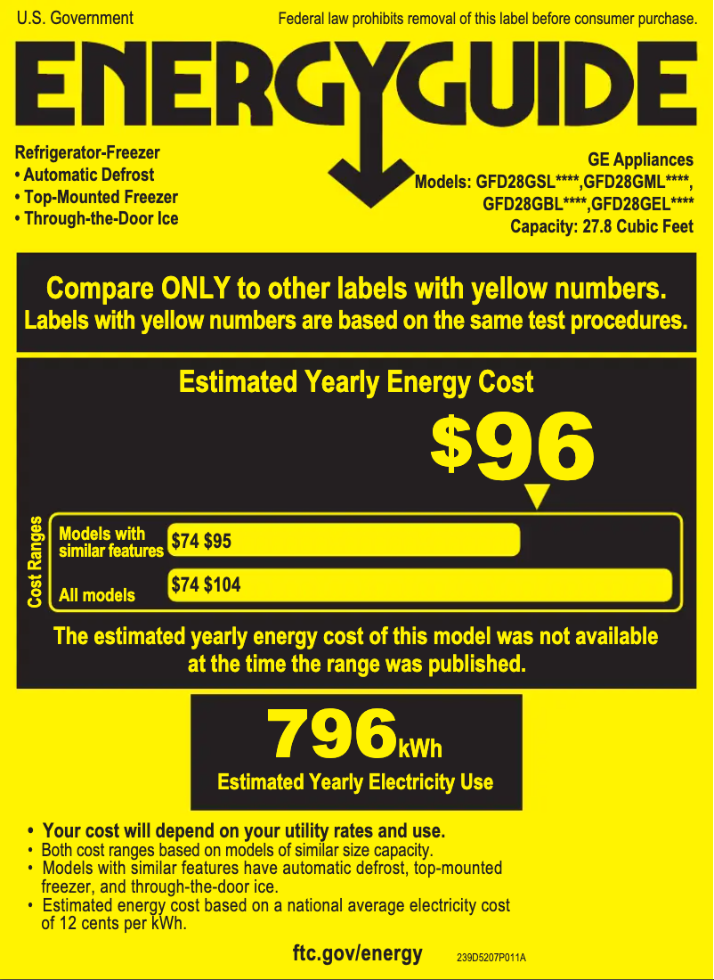 Page 1 de la notice Label énergétique GE GFD28GMLES