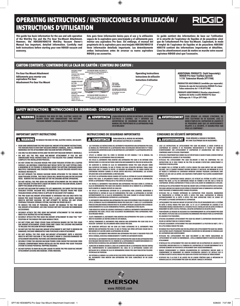 Página 1 del manual Instrucciones / montaje Ridgid HD03000