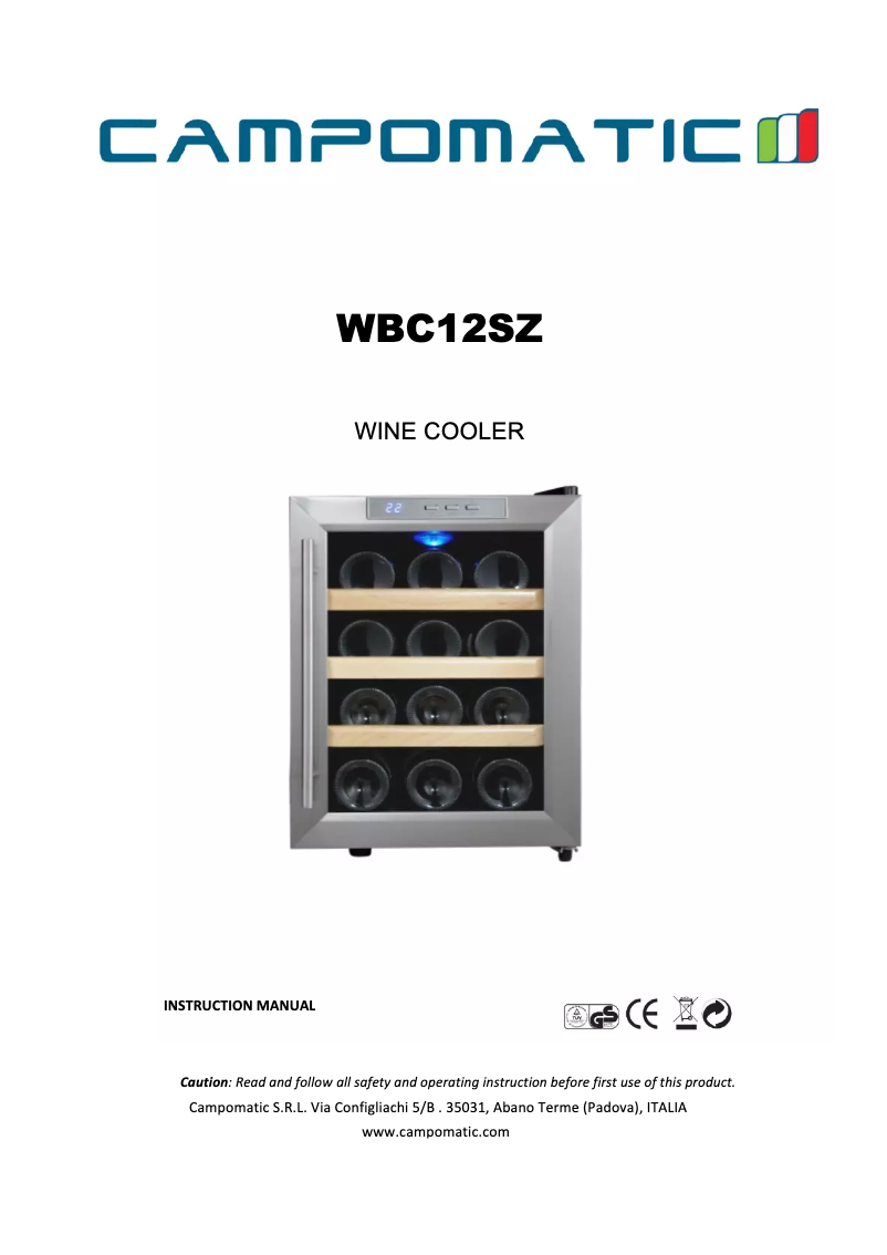 Page 1 de la notice Manuel utilisateur Campomatic WBC12SZ