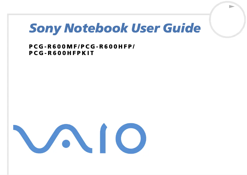 Page 1 de la notice Manuel utilisateur Sony Vaio PCG-R600HFPD