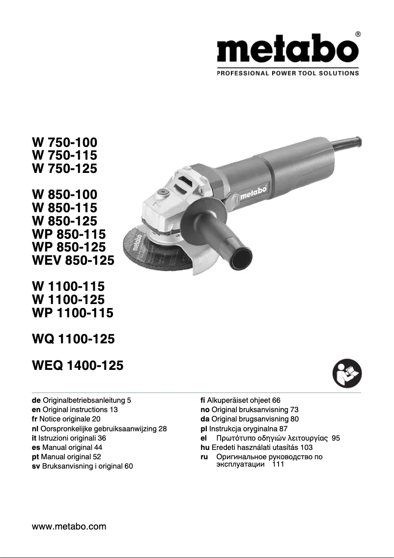 Page 1 de la notice Manuel utilisateur Metabo WP 850-125