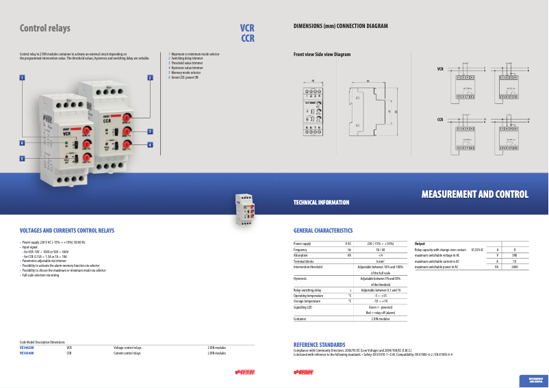 Page 1 de la notice Fiche technique Vemer VCR